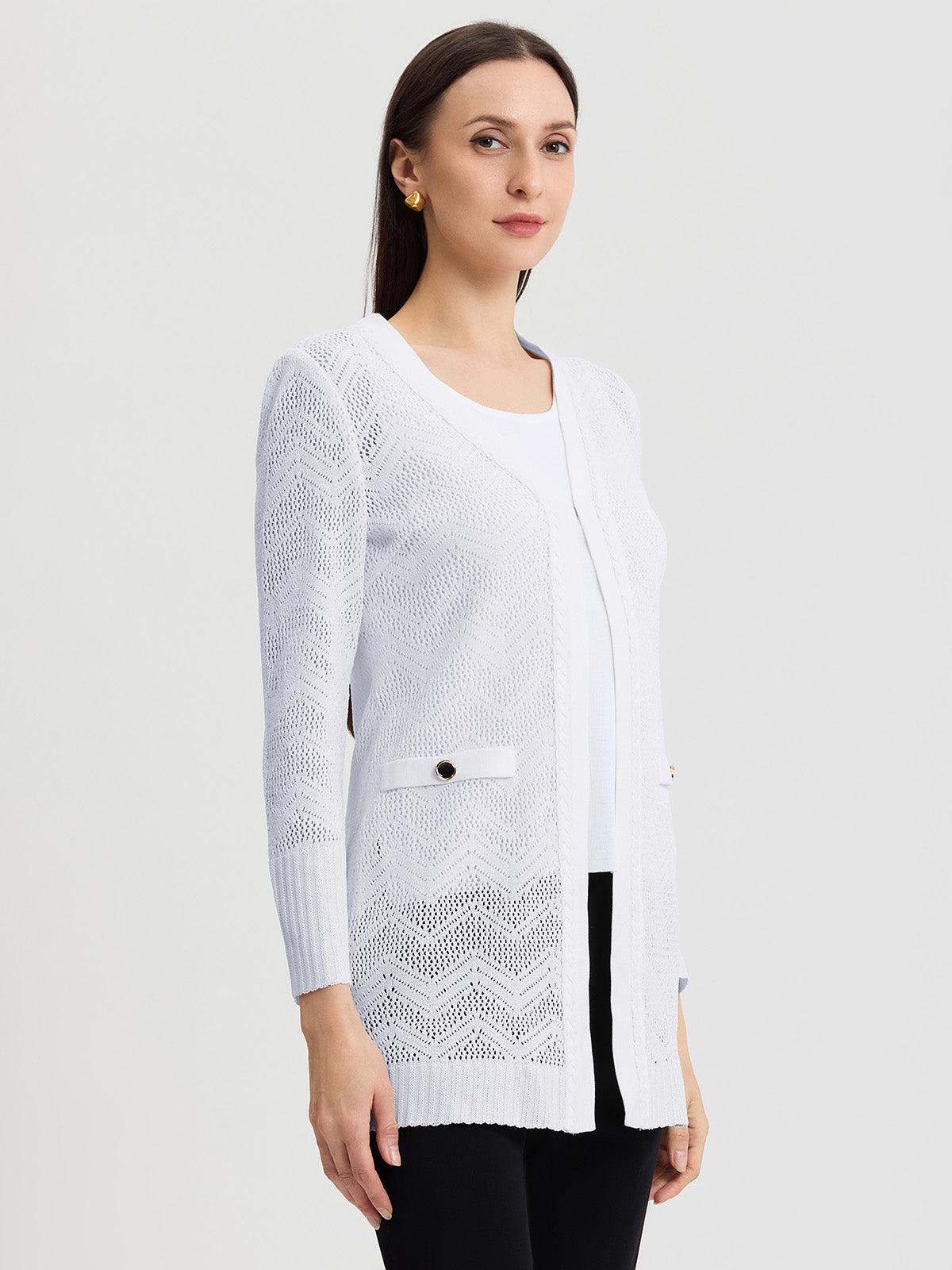 Heritage Pointelle Braided Trim Knit Cardigan