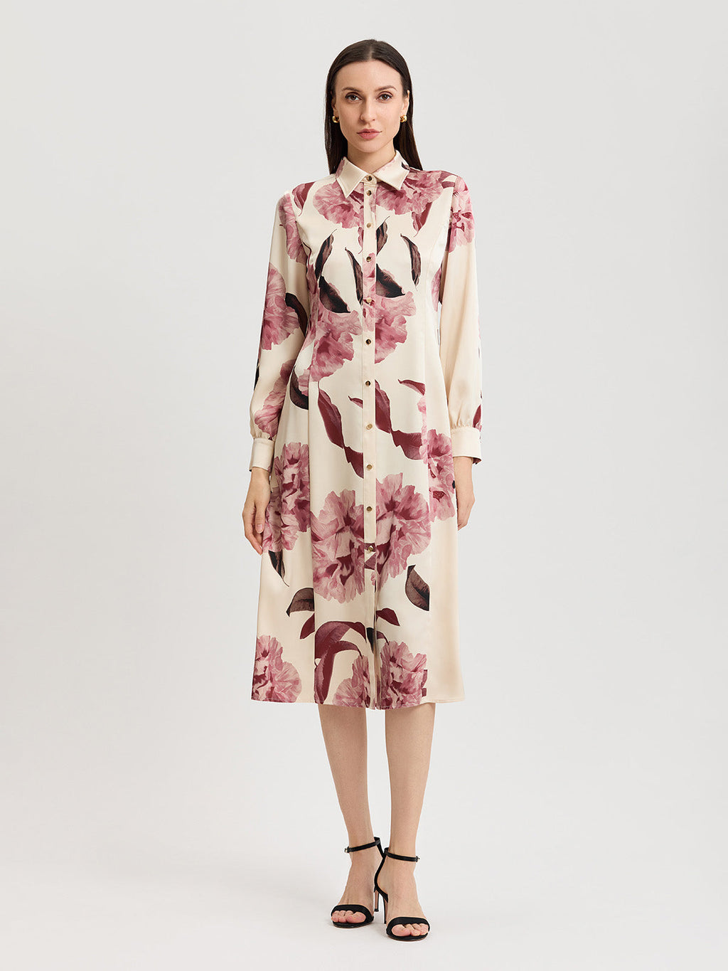Floral Crepe de Chine Midi Shirtdress