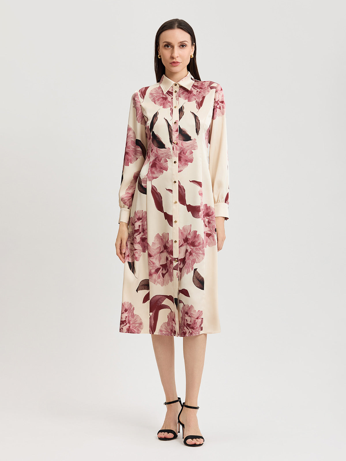 Floral Crepe de Chine Midi Shirtdress
