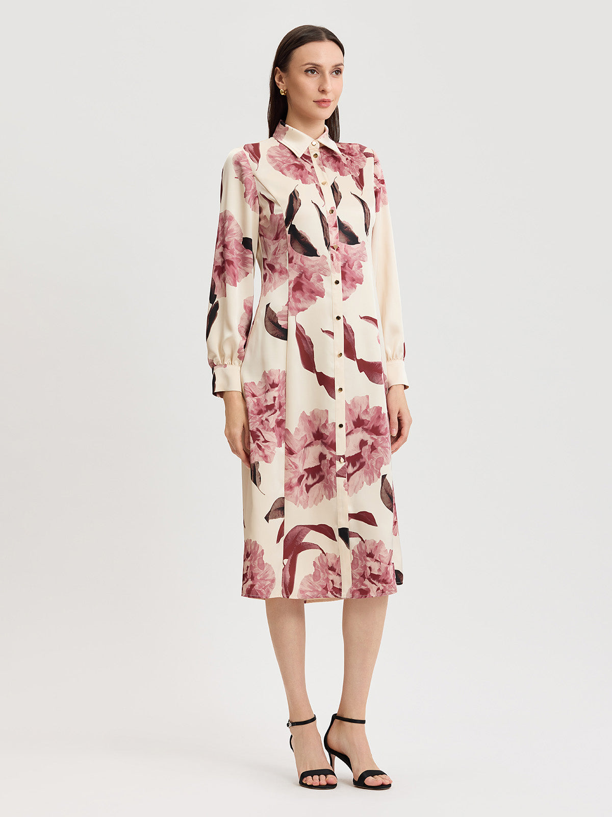 Floral Crepe de Chine Midi Shirtdress