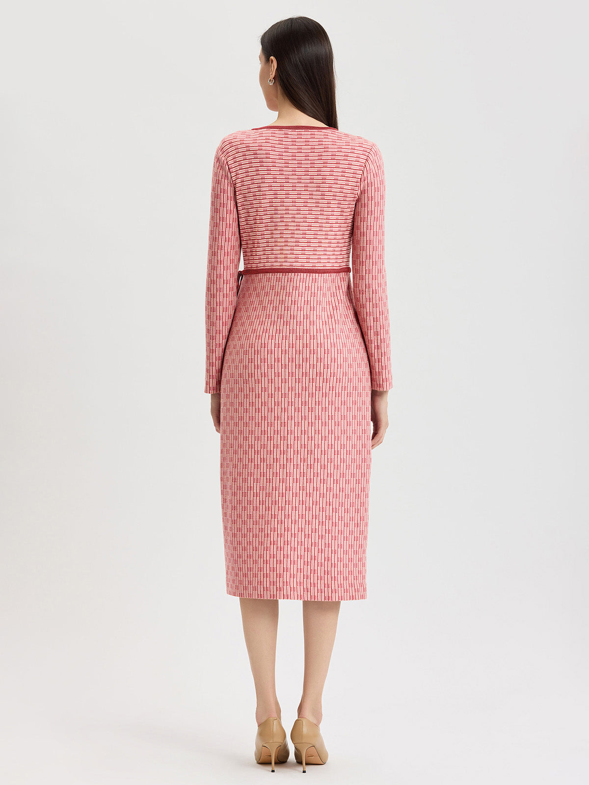 Faux Wrap Contrast Trim Soft Knit Straight Dress