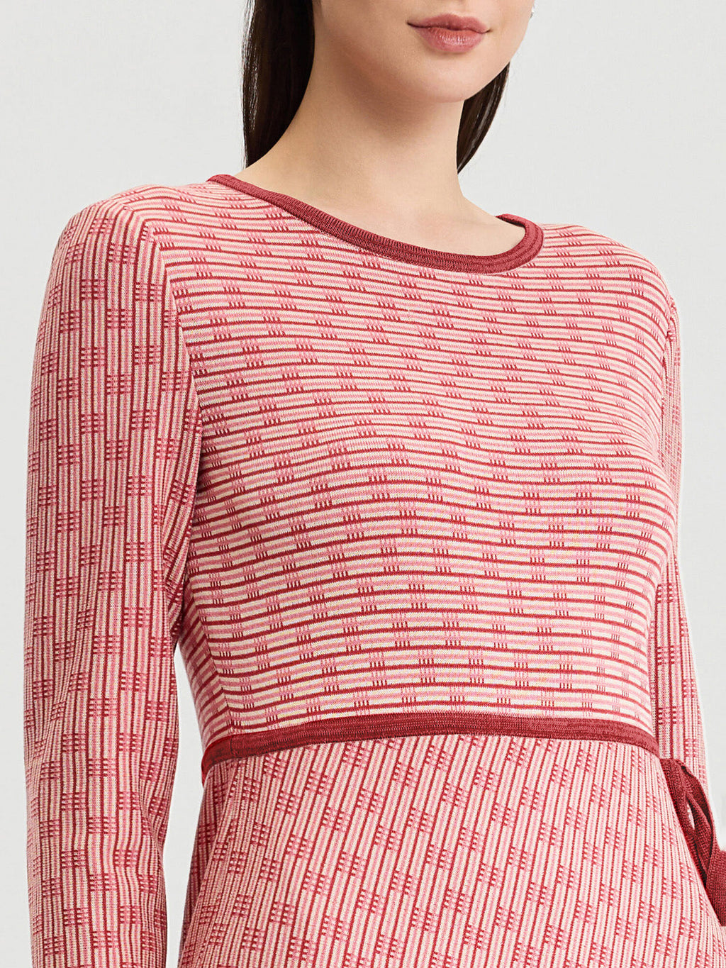 Faux Wrap Contrast Trim Soft Knit Straight Dress