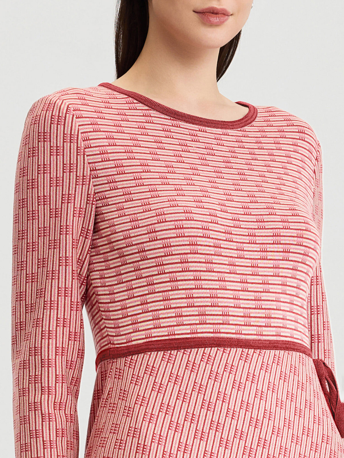 Faux Wrap Contrast Trim Soft Knit Straight Dress