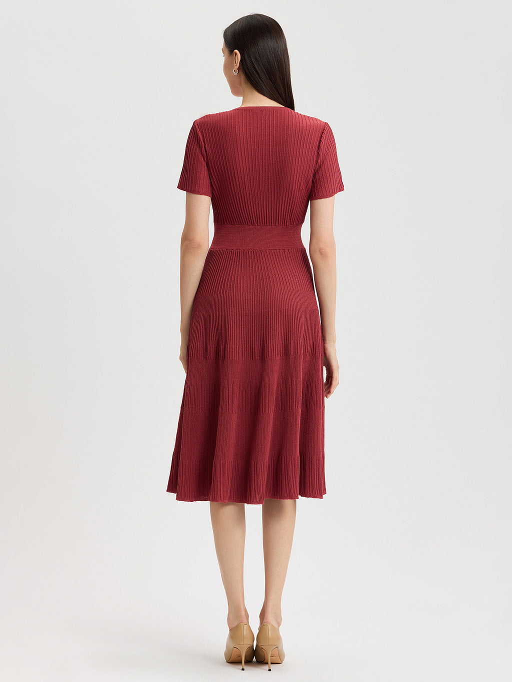 Fit & Flare Tonal Ribbed Soft Knit Midi Dress