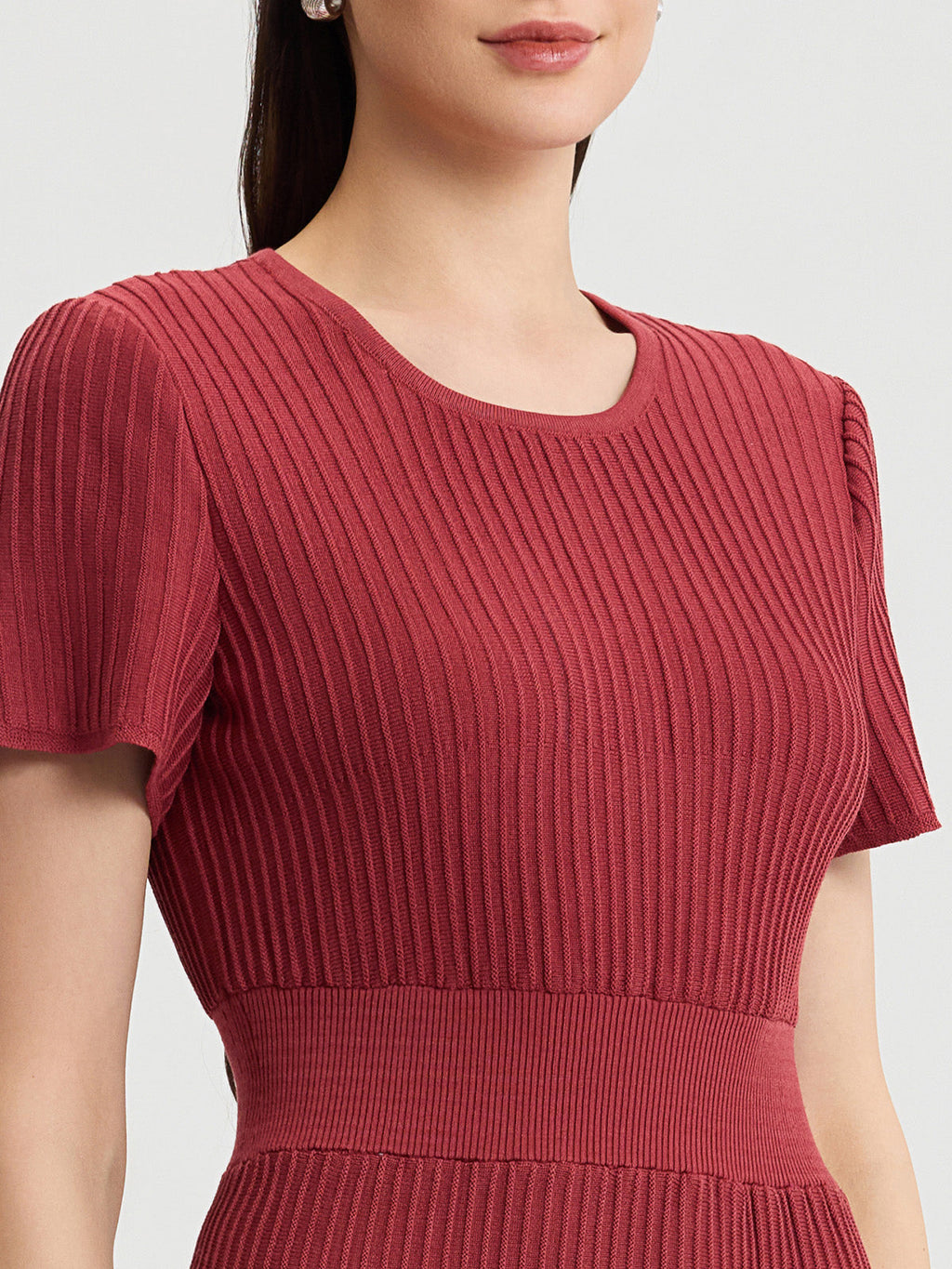 Fit & Flare Tonal Ribbed Soft Knit Midi Dress