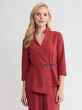Buckle Detail Crepe Wrap Blouse