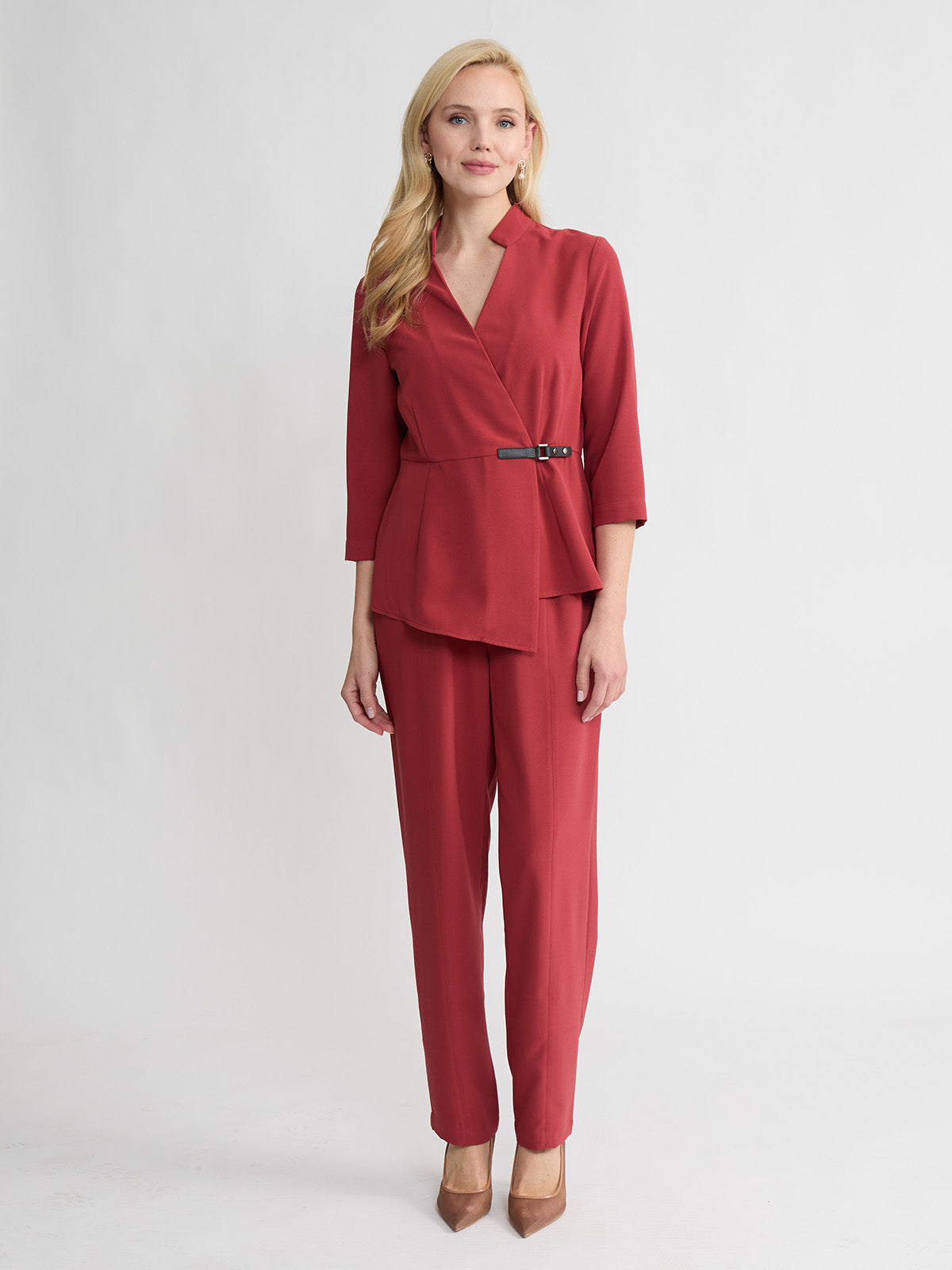 Buckle Detail Crepe Wrap Blouse