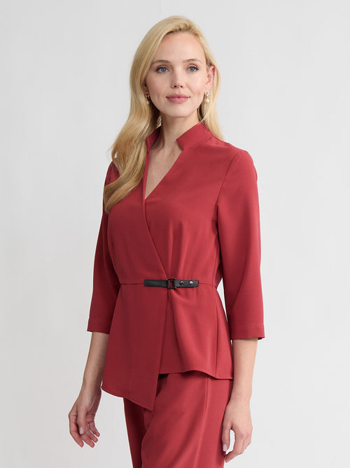 Buckle Detail Crepe Wrap Blouse
