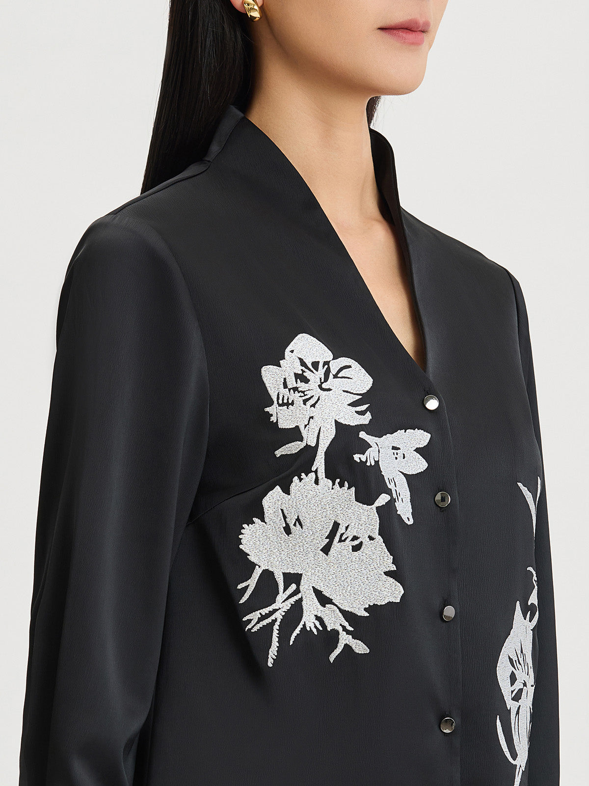 Embroidered Crepe de Chine Blouse