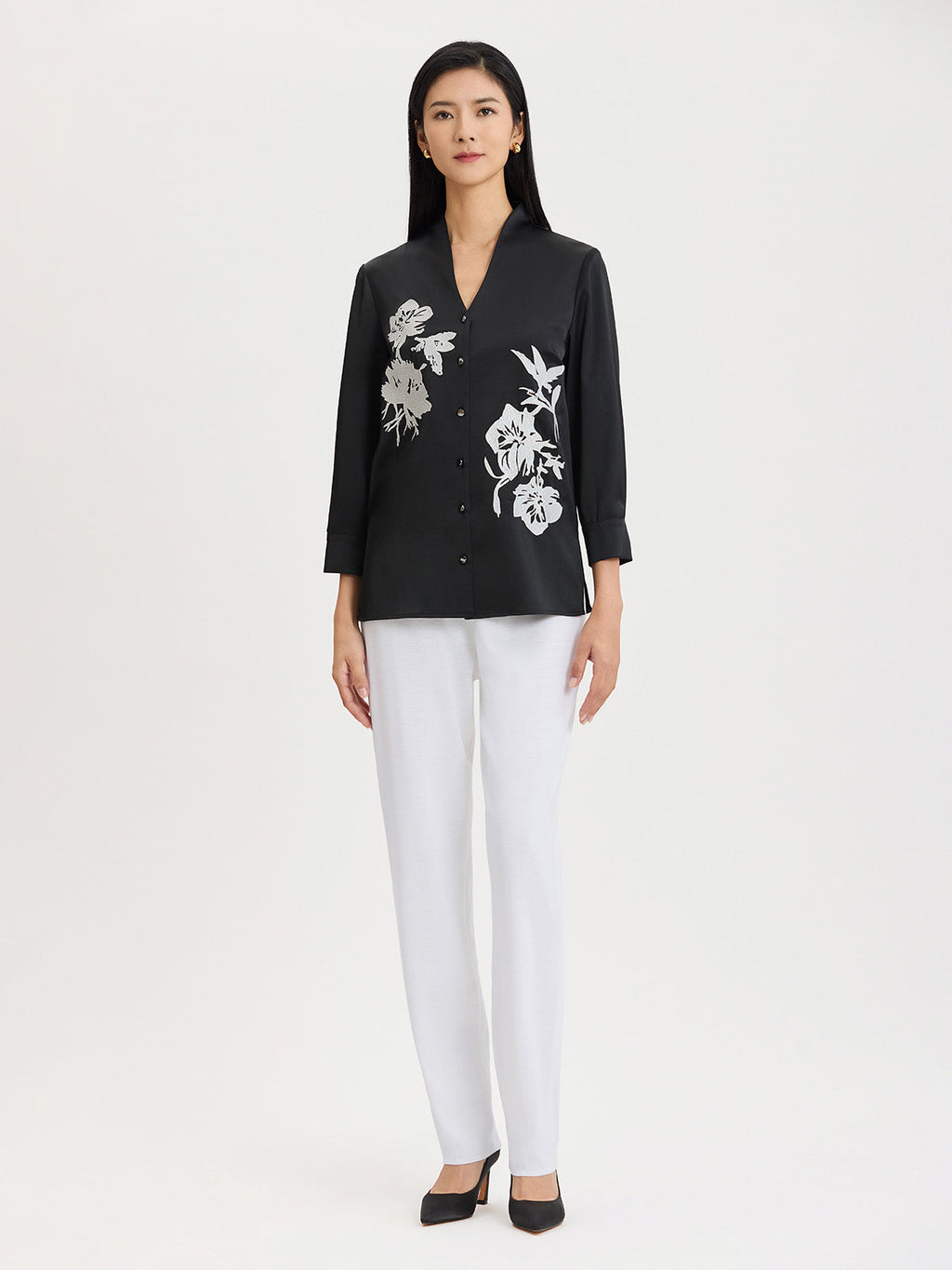 Embroidered Crepe de Chine Blouse