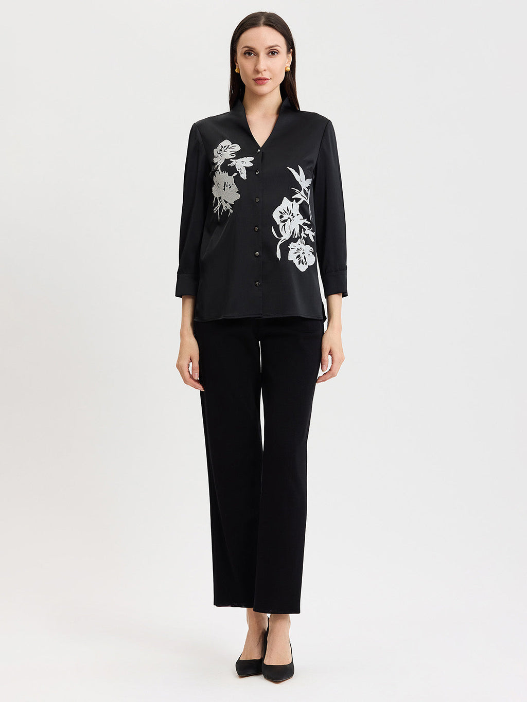 Embroidered Crepe de Chine Blouse
