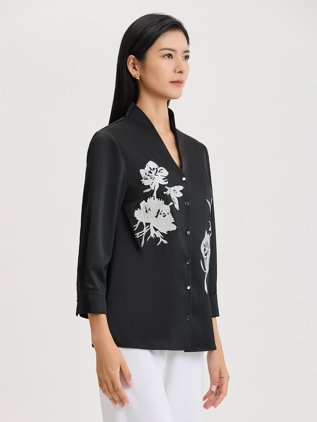 Embroidered Crepe de Chine Blouse