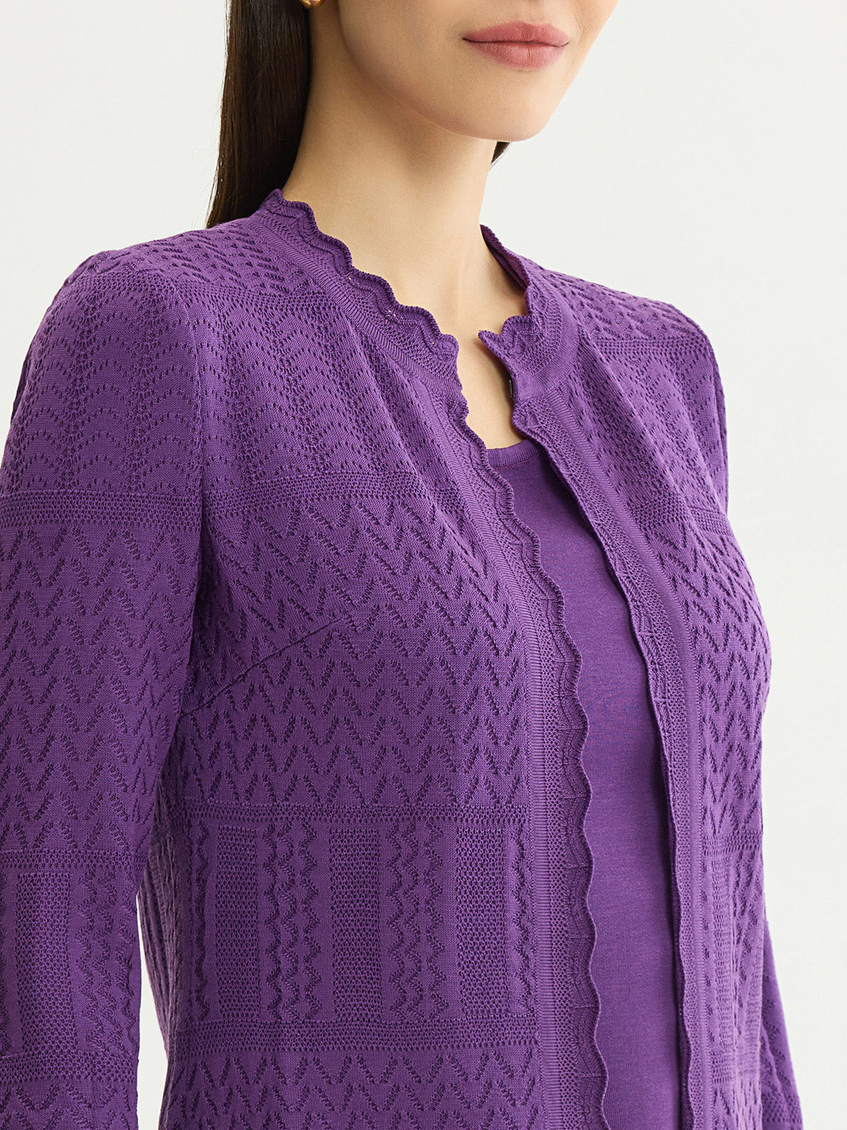 Heritage Scallop Trim Tonal Knit Jacket