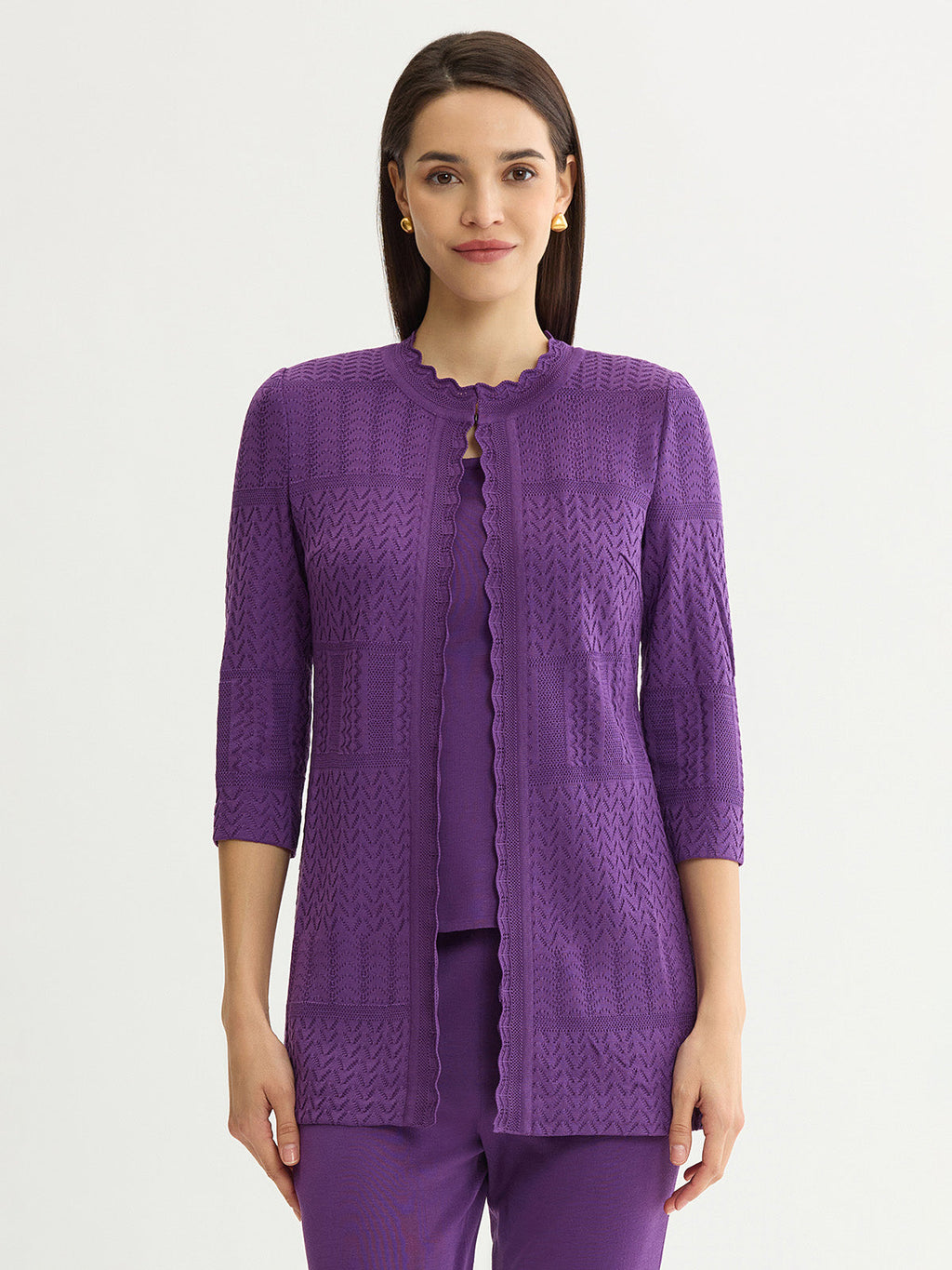 Heritage Scallop Trim Tonal Knit Jacket