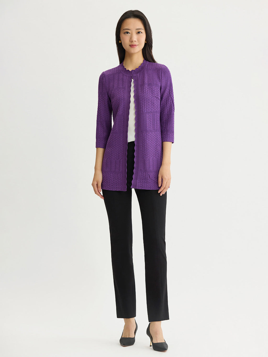 Heritage Scallop Trim Tonal Knit Jacket