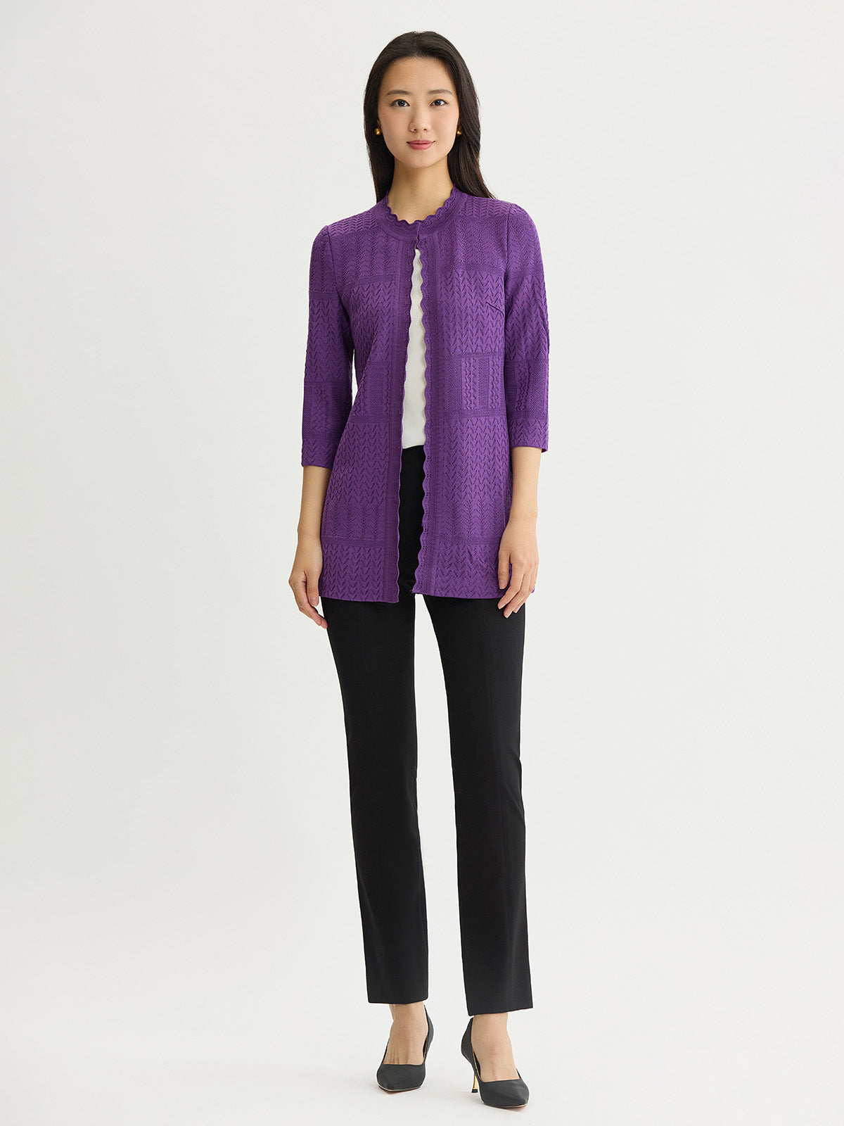 Heritage Scallop Trim Tonal Knit Jacket