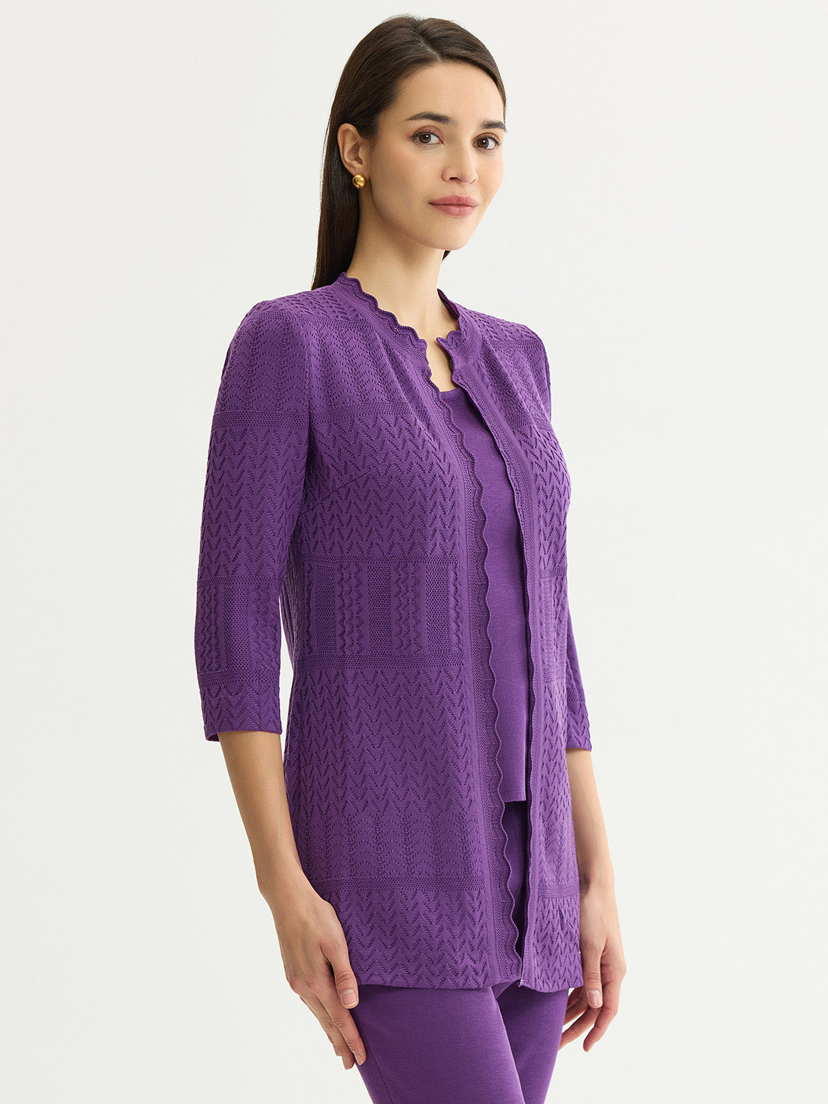 Heritage Scallop Trim Tonal Knit Jacket