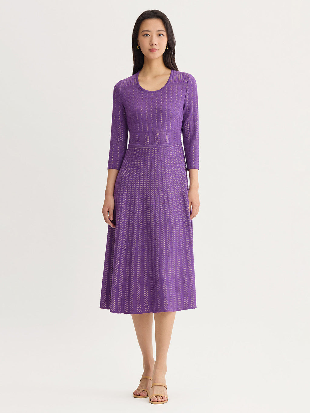 Fit & Flare Multi-Stitch Soft Knit Maxi Dress