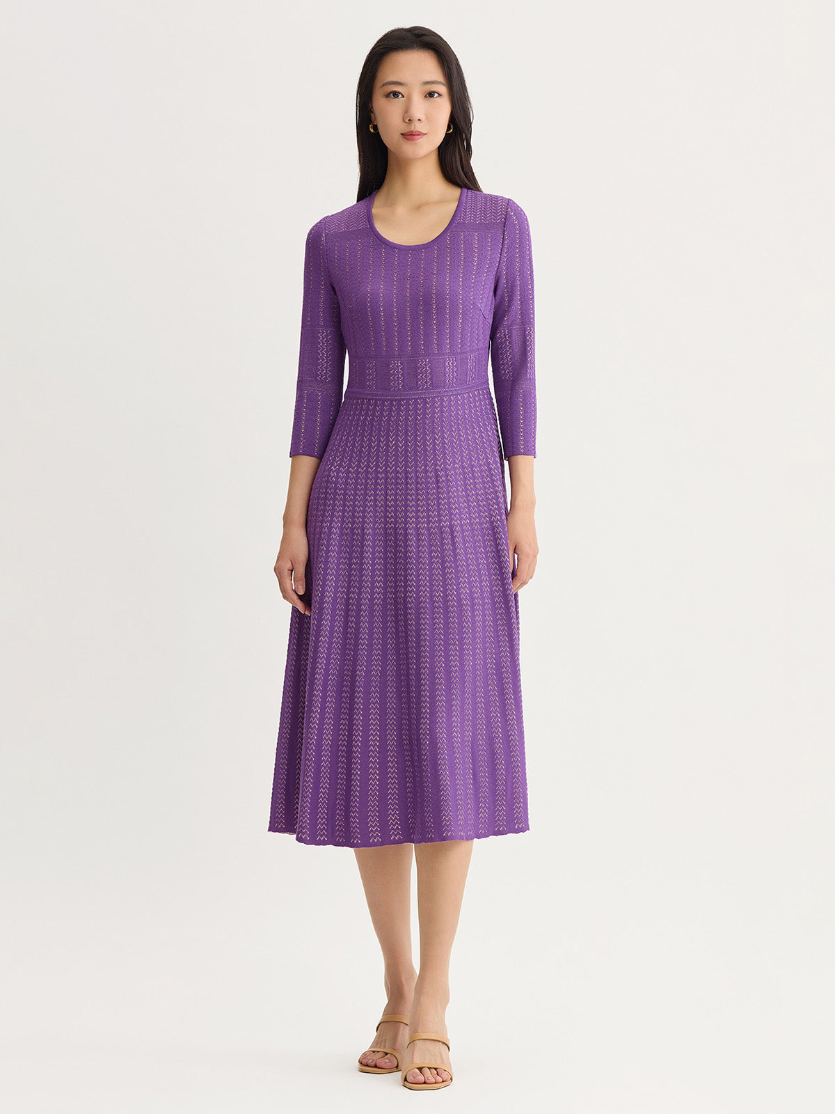 Fit & Flare Multi-Stitch Soft Knit Maxi Dress