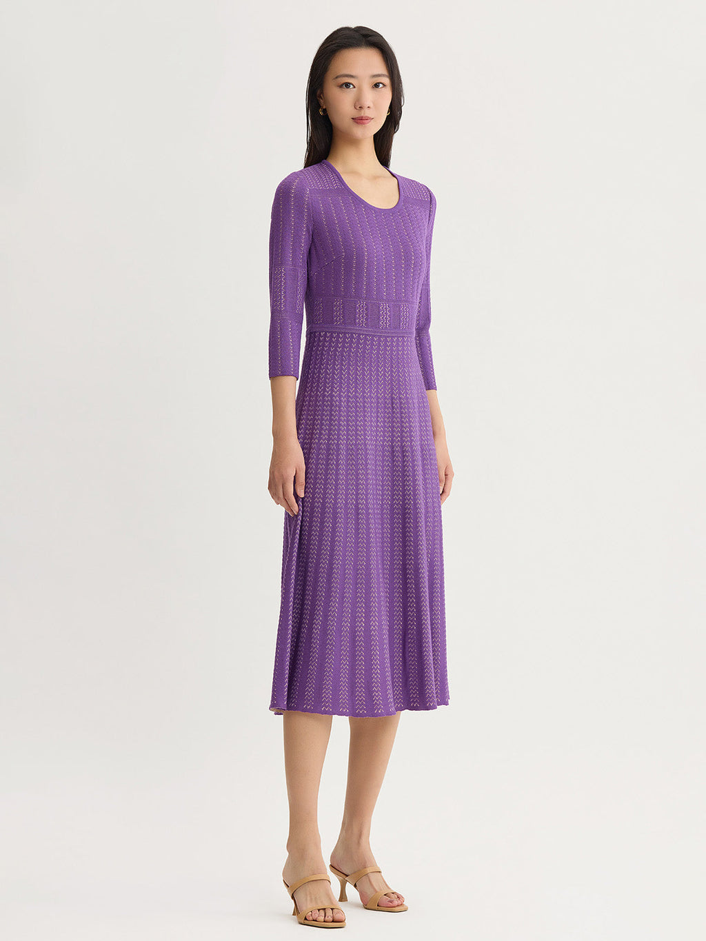 Fit & Flare Multi-Stitch Soft Knit Maxi Dress