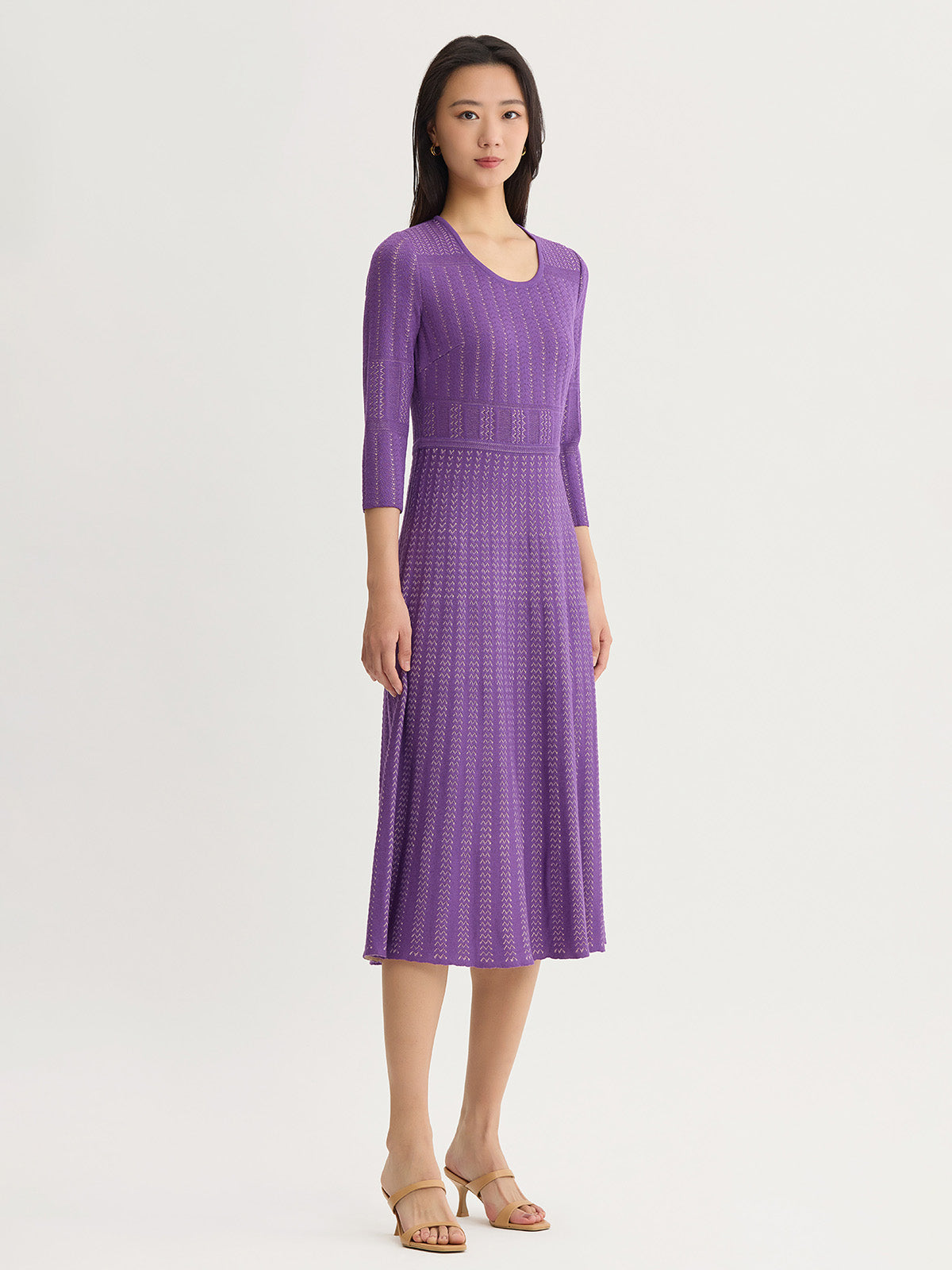 Fit & Flare Multi-Stitch Soft Knit Maxi Dress