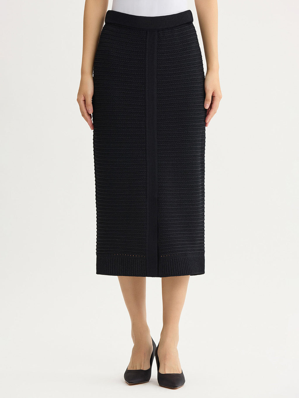 Straight Monochromatic Ottoman Knit Maxi Skirt