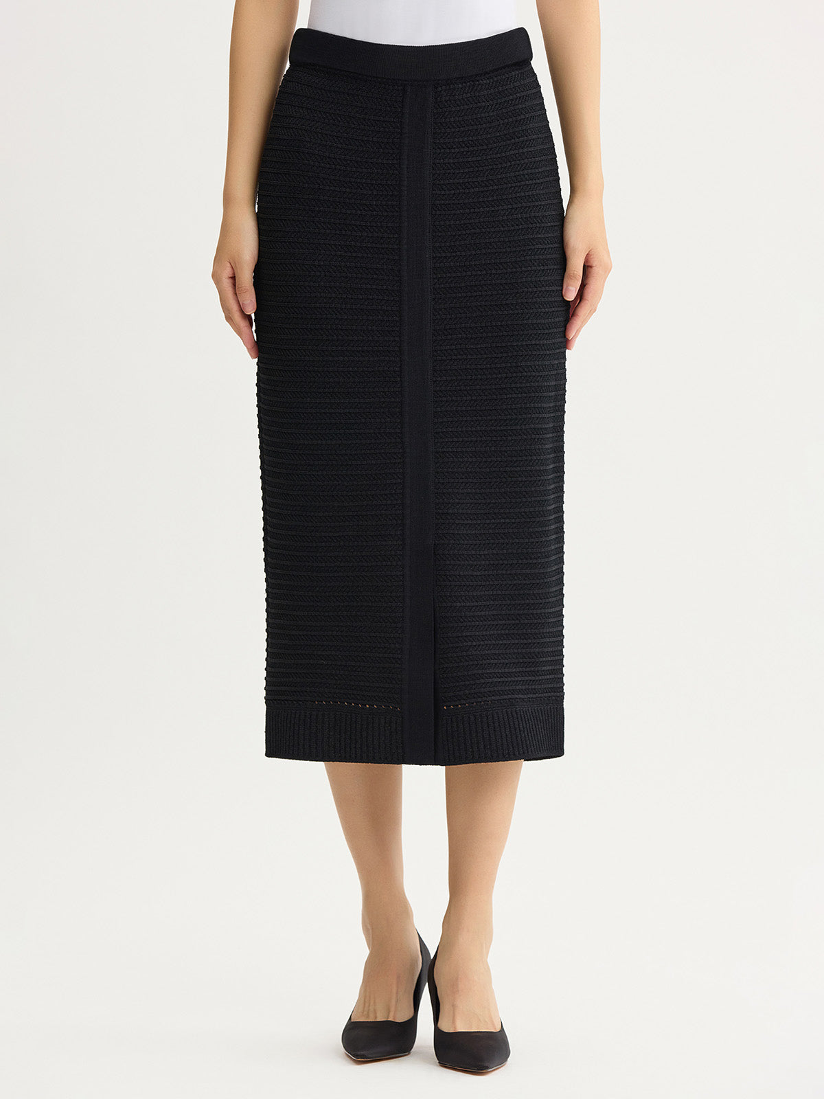 Straight Monochromatic Ottoman Knit Maxi Skirt