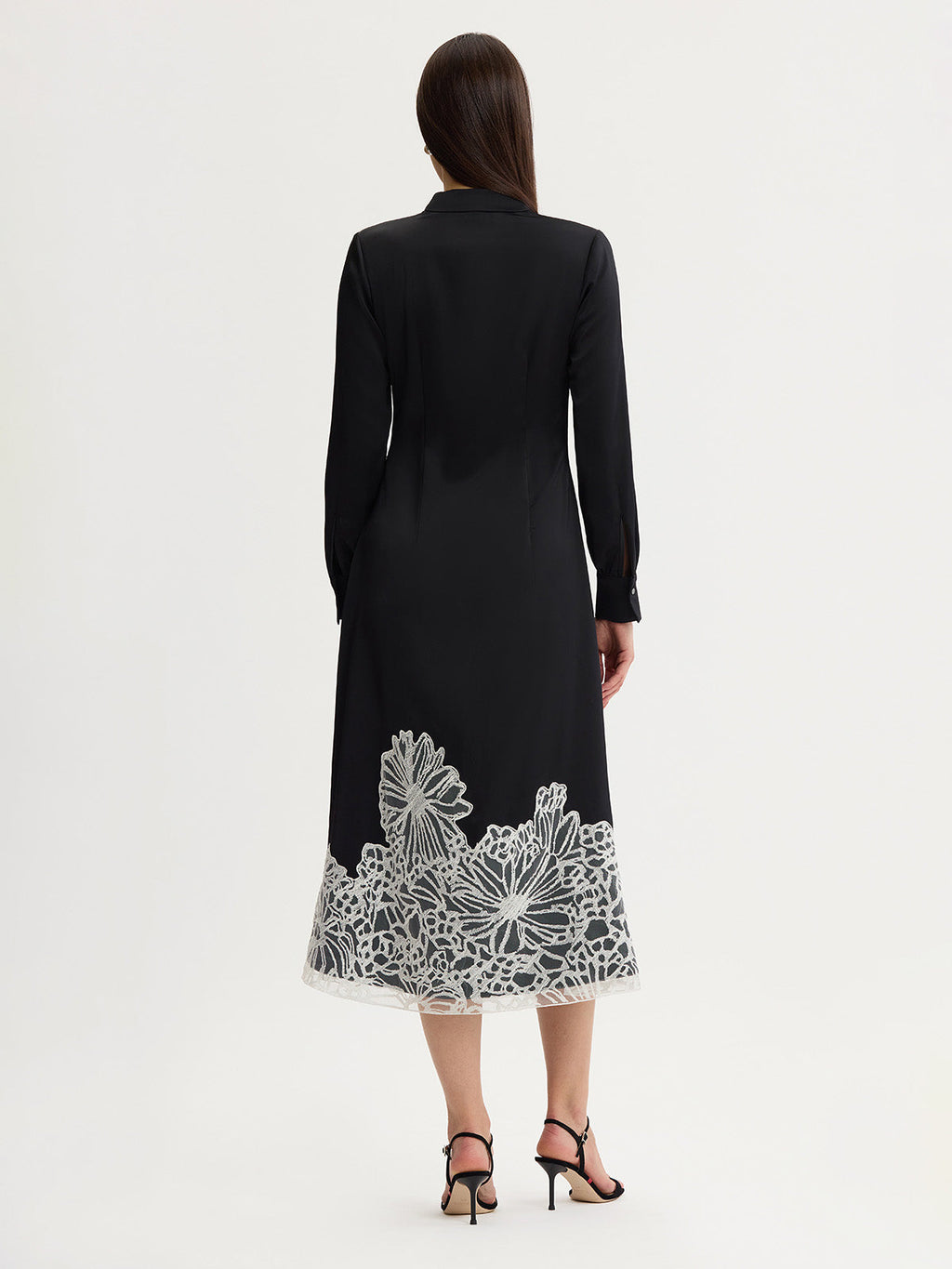 Fit & Flare Lace Crepe de Chine Maxi Dress
