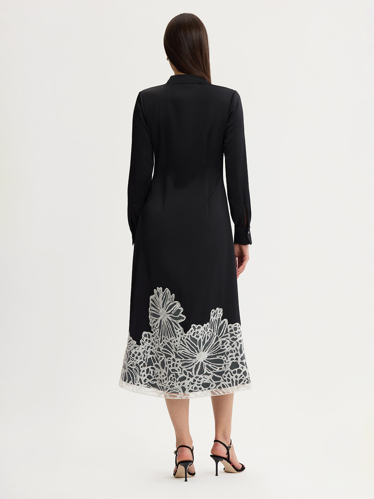 Fit & Flare Lace Crepe de Chine Maxi Dress