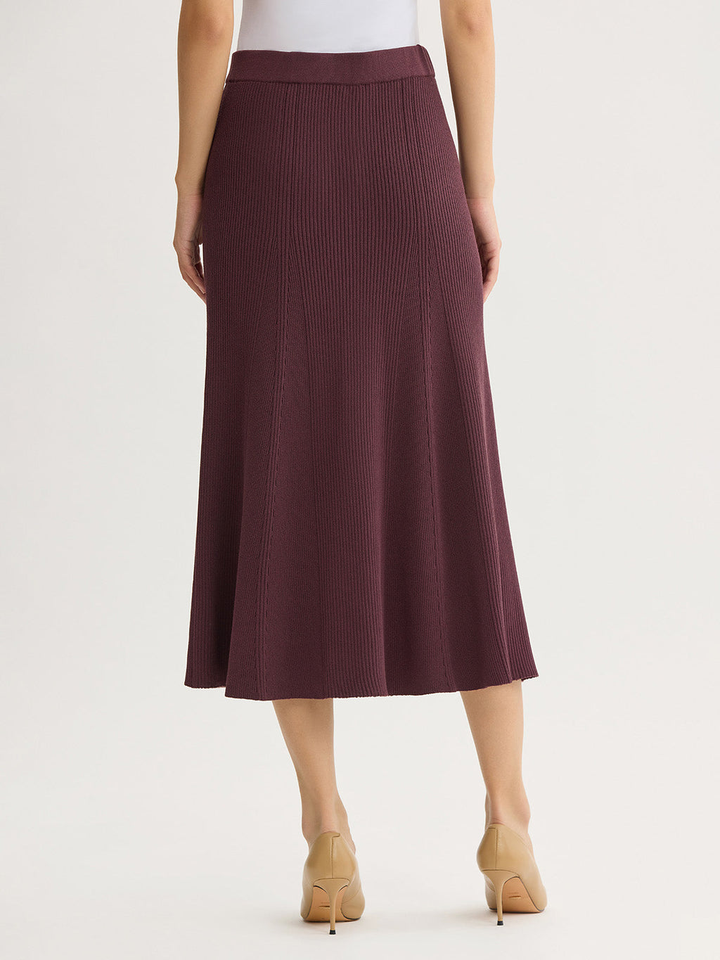 Flared Tonal Ribbed Knit Maxi Skirt