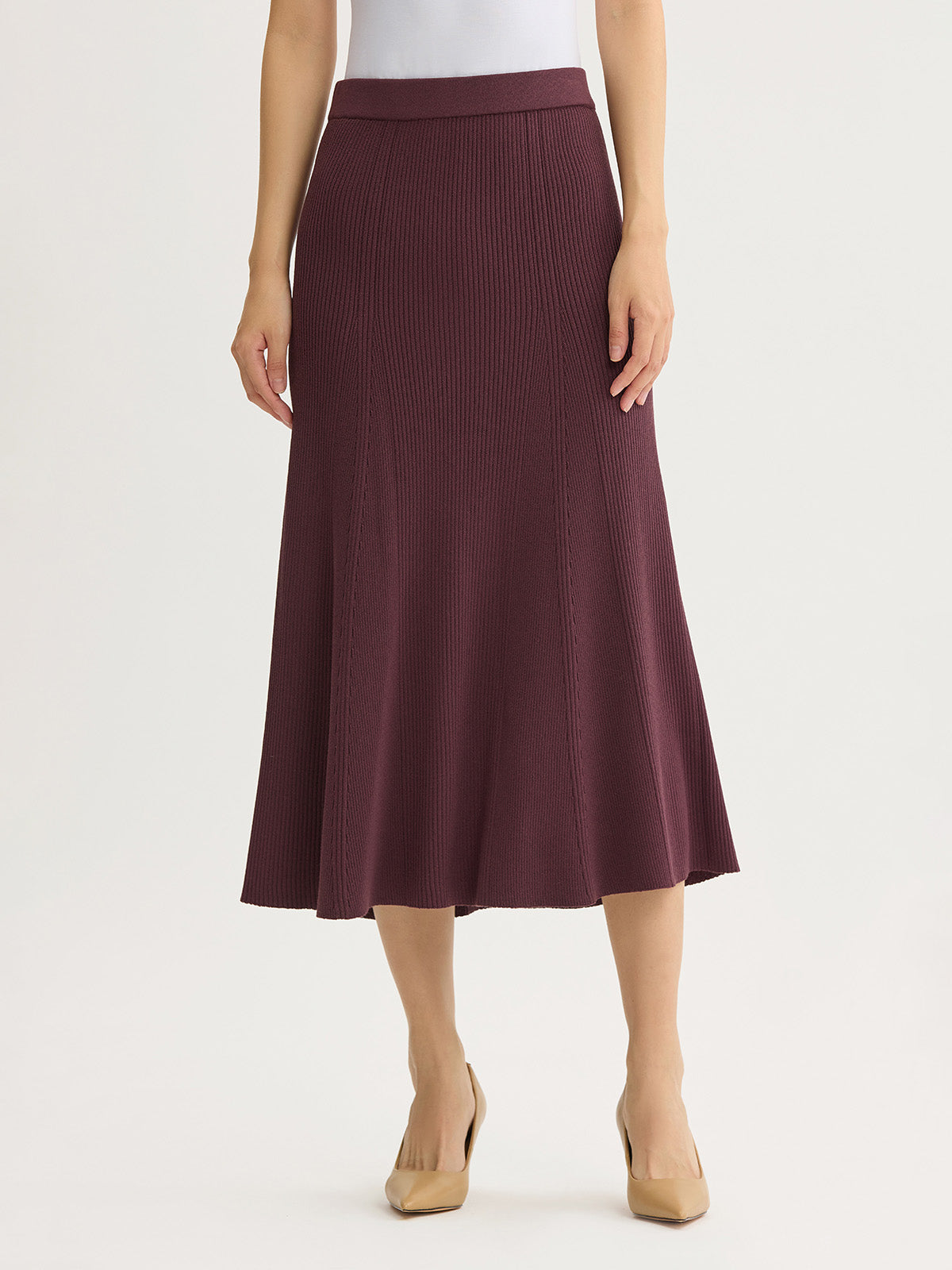 Flared Tonal Ribbed Knit Maxi Skirt