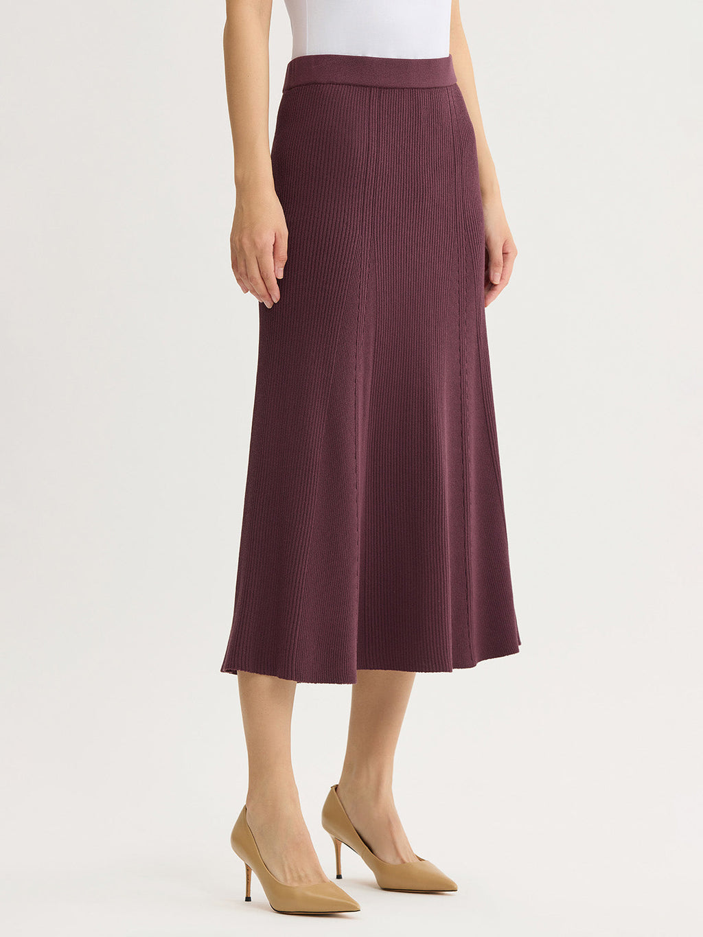 Flared Tonal Ribbed Knit Maxi Skirt