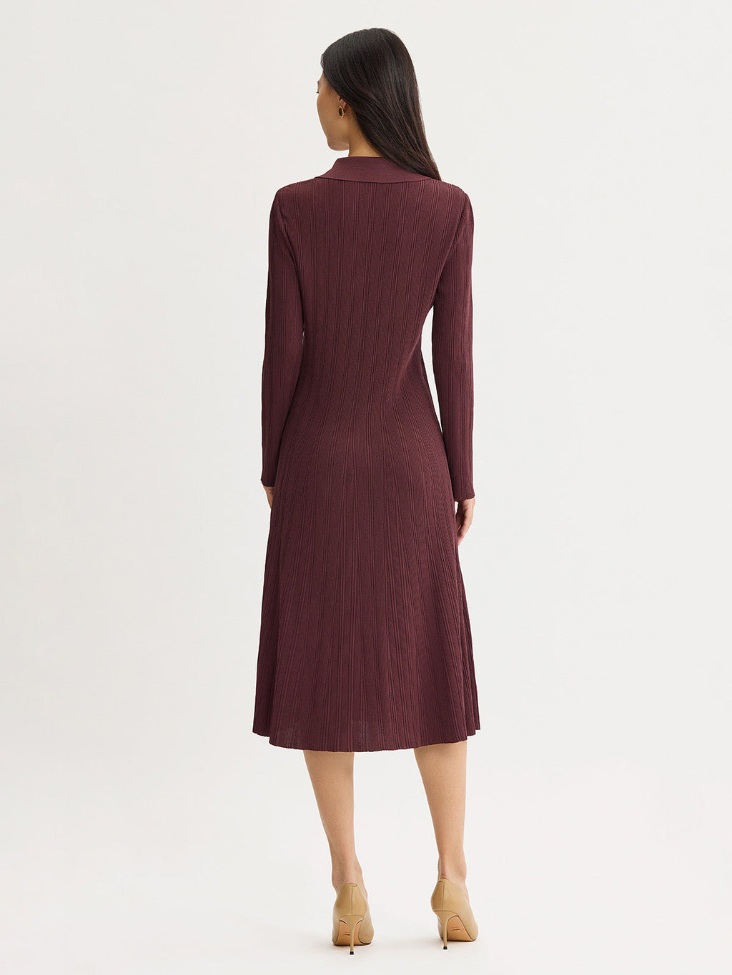 Fit & Flare Soft Ribbed Knit Midi Dress