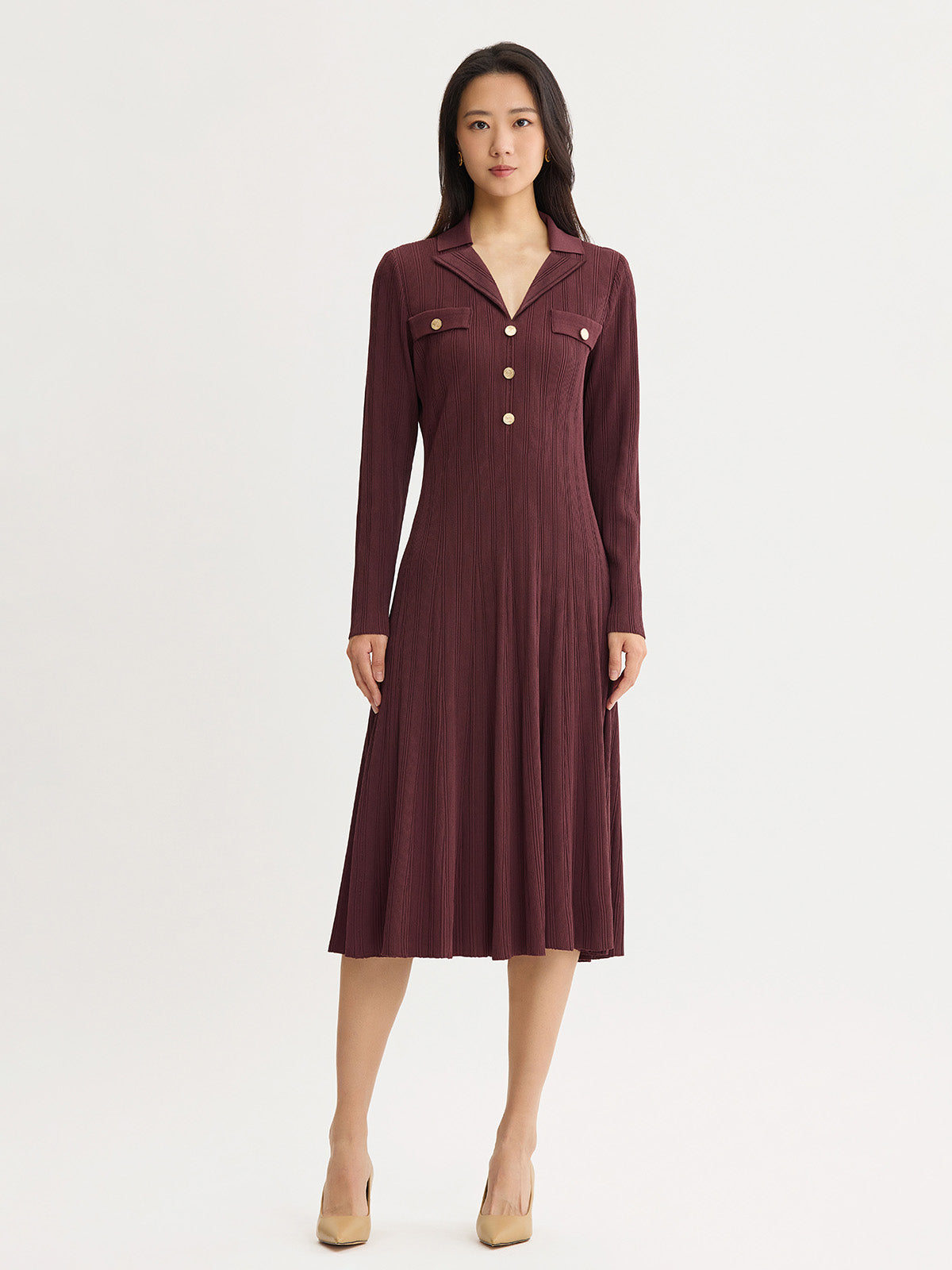 Fit & Flare Soft Ribbed Knit Midi Dress