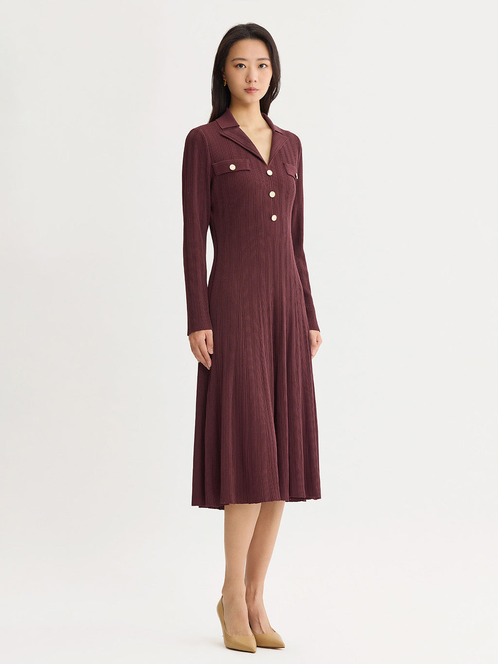 Fit & Flare Soft Ribbed Knit Midi Dress