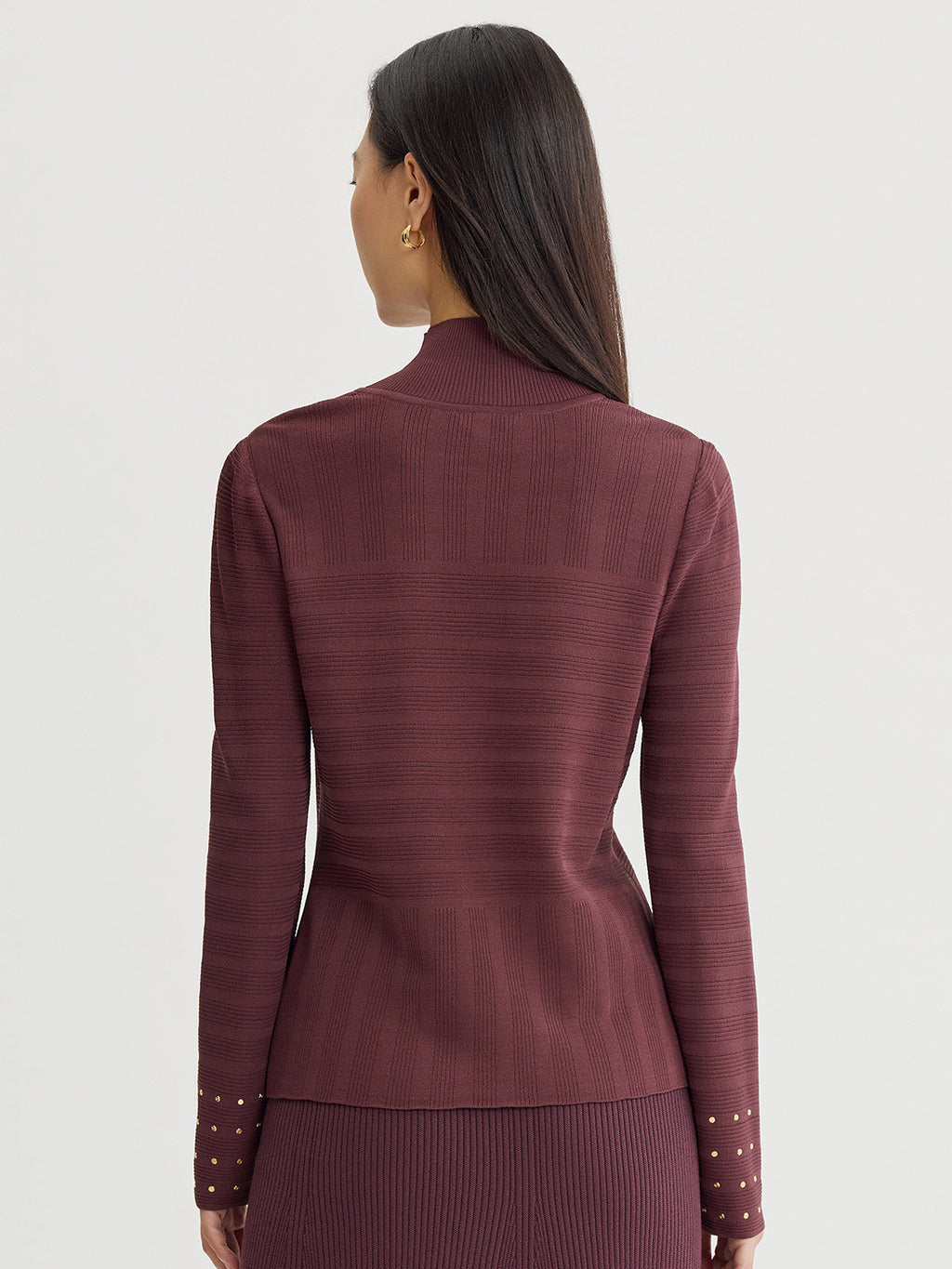 Studded Mock Neck Ribbed Knit Top