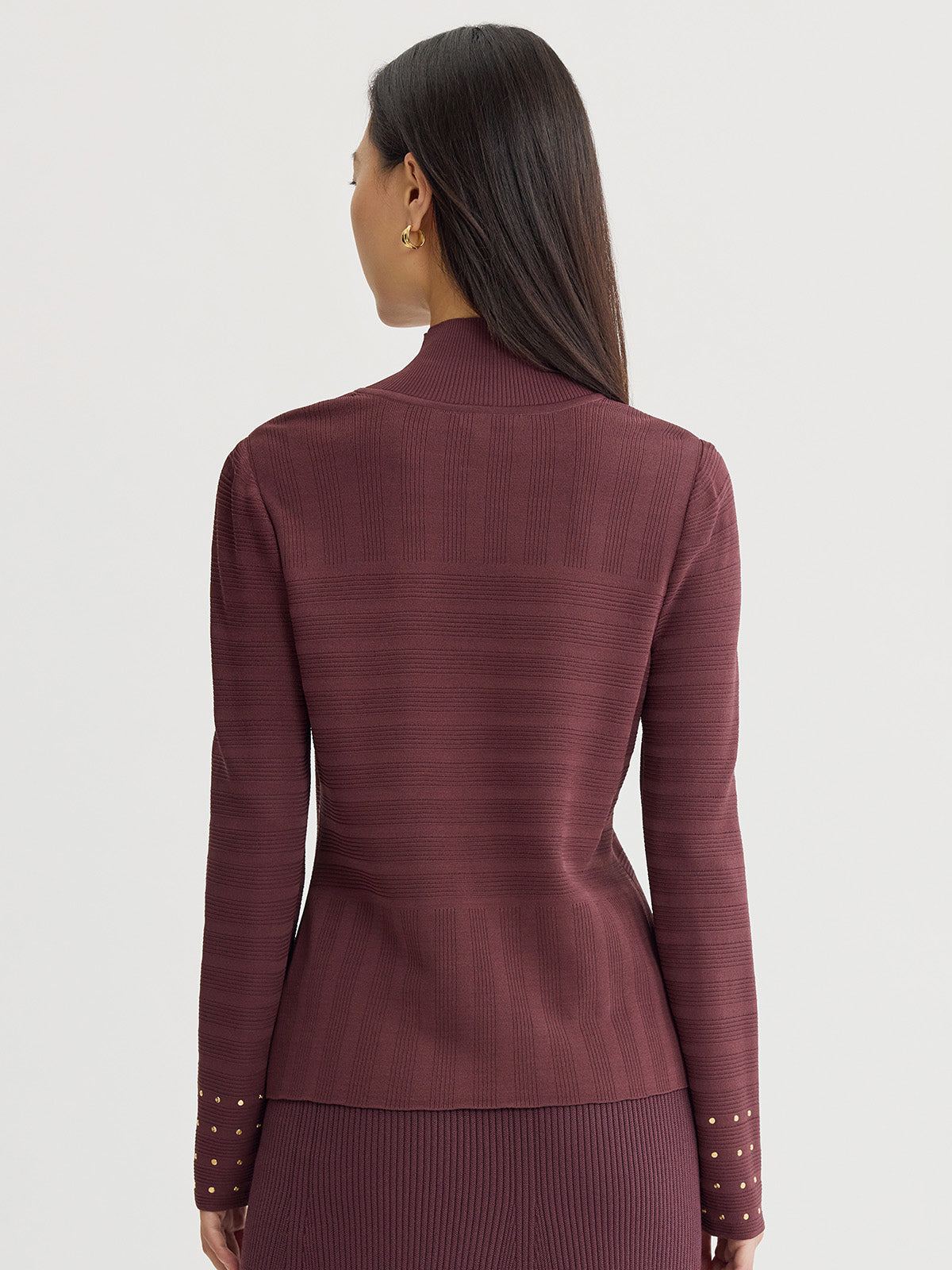 Studded Mock Neck Ribbed Knit Top