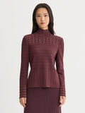 Studded Mock Neck Ribbed Knit Top