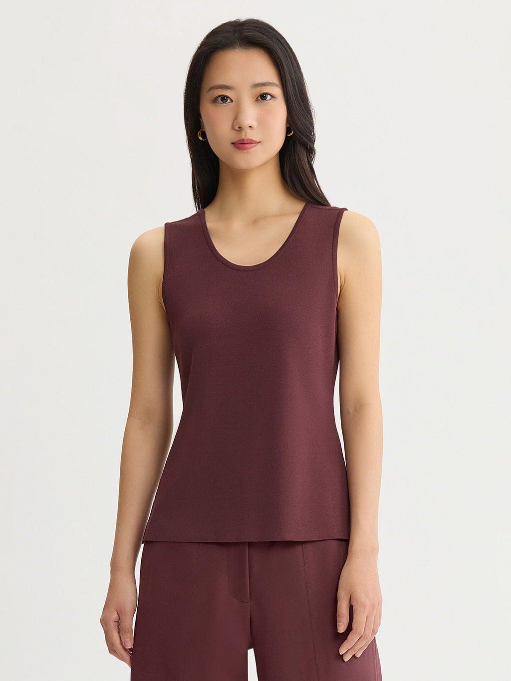 Double Scoop Neck Mylana Knit Tank, Mahogany