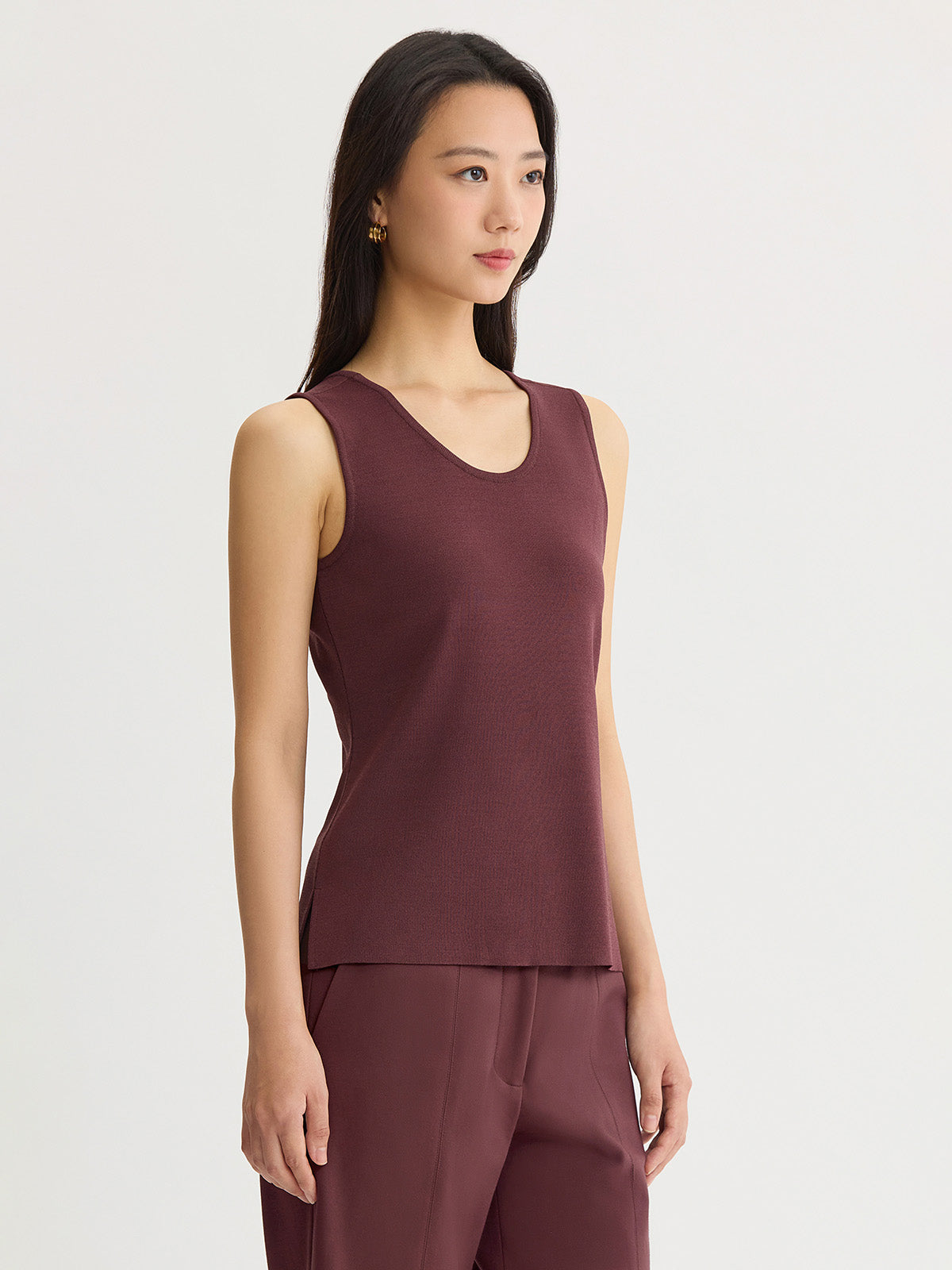 Double Scoop Neck Mylana Knit Tank, Mahogany