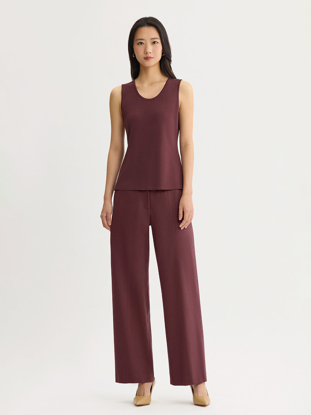 Double Scoop Neck Mylana Knit Tank, Mahogany