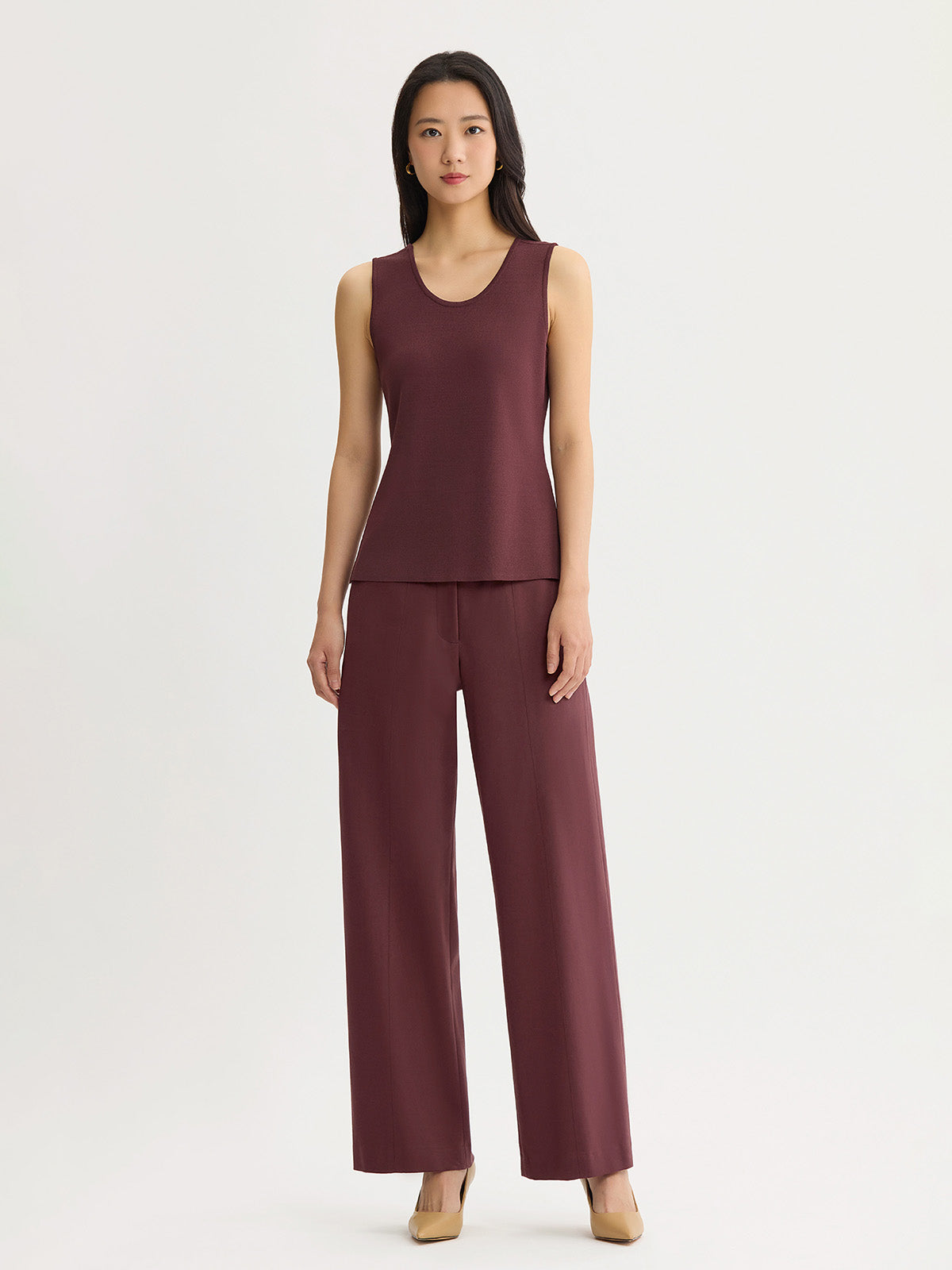 Double Scoop Neck Mylana Knit Tank, Mahogany
