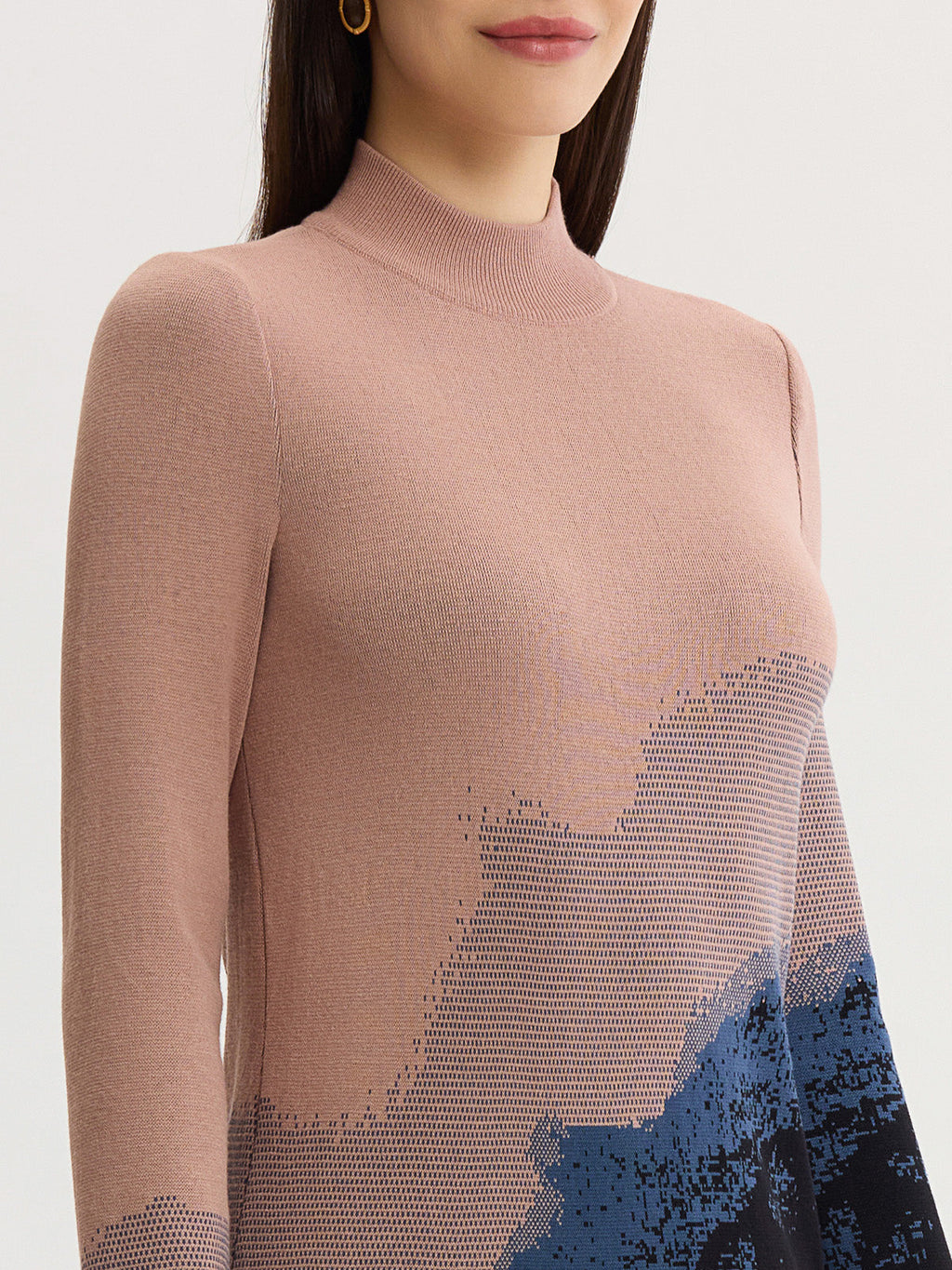 Landscape Mock Neck Knit Maxi Dress