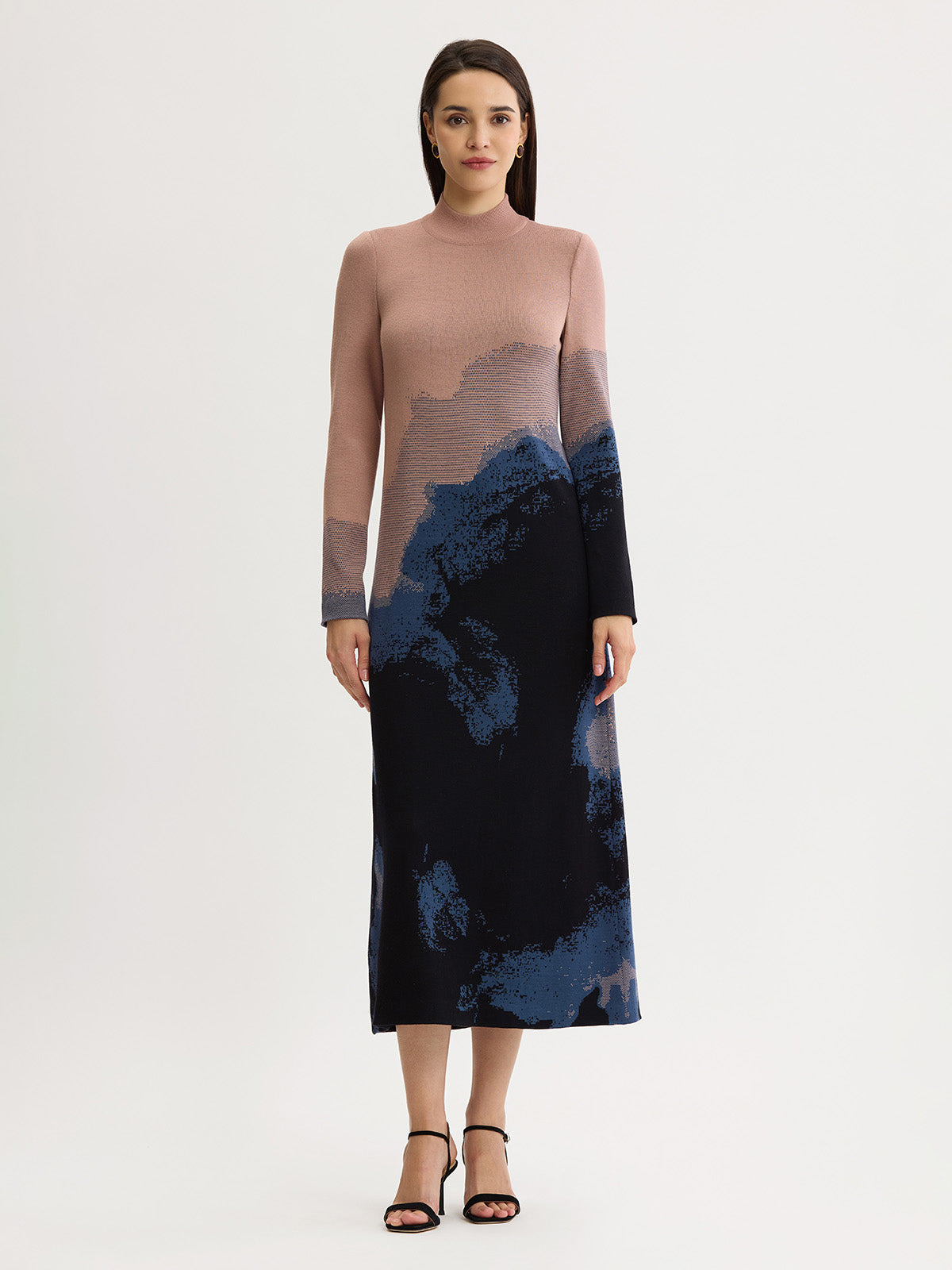 Landscape Mock Neck Knit Maxi Dress