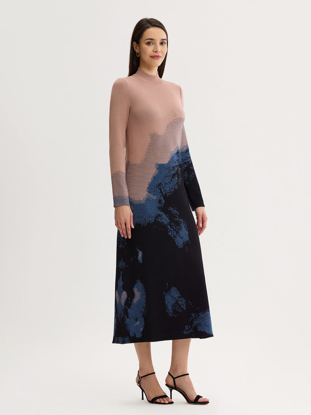 Landscape Mock Neck Knit Maxi Dress