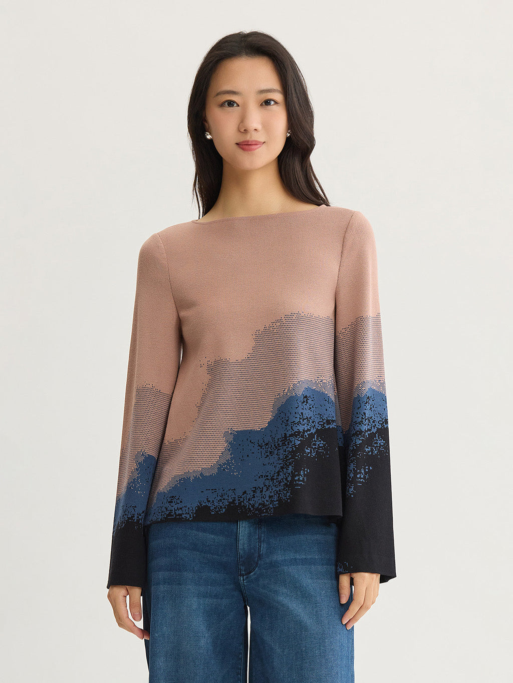 Landscape Bell Sleeve Knit Top