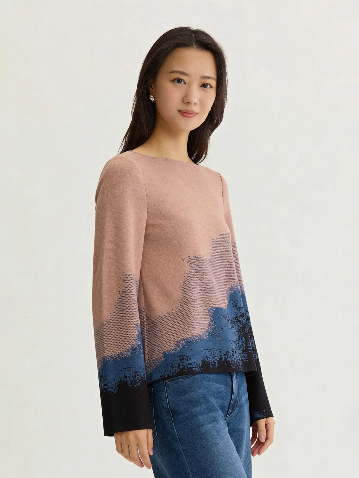 Landscape Bell Sleeve Knit Top