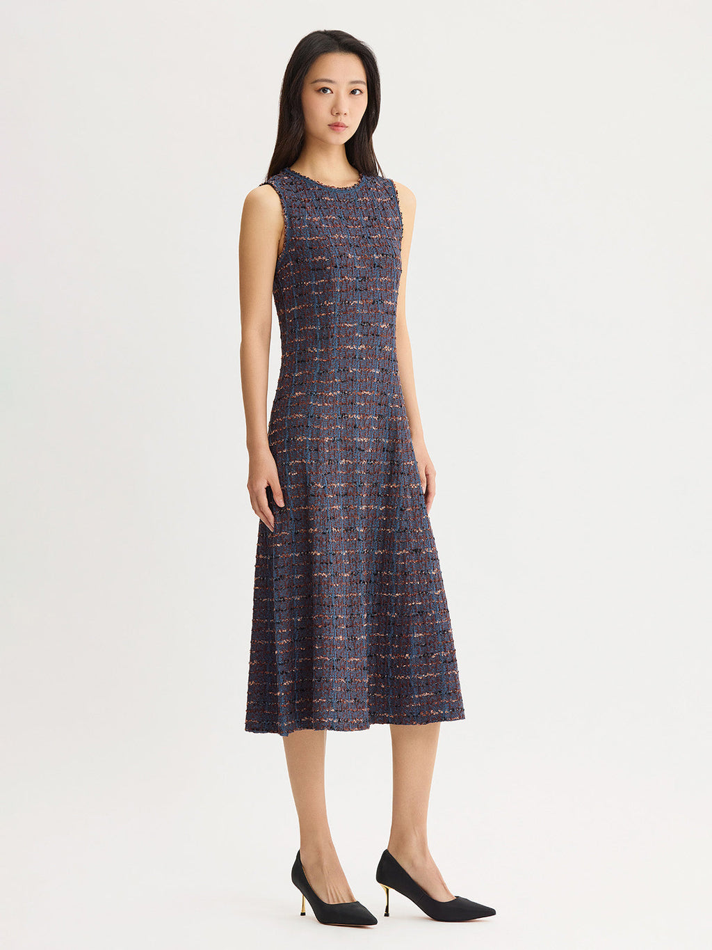 Sleeveless A-Line Ribbon Knit Maxi Dress