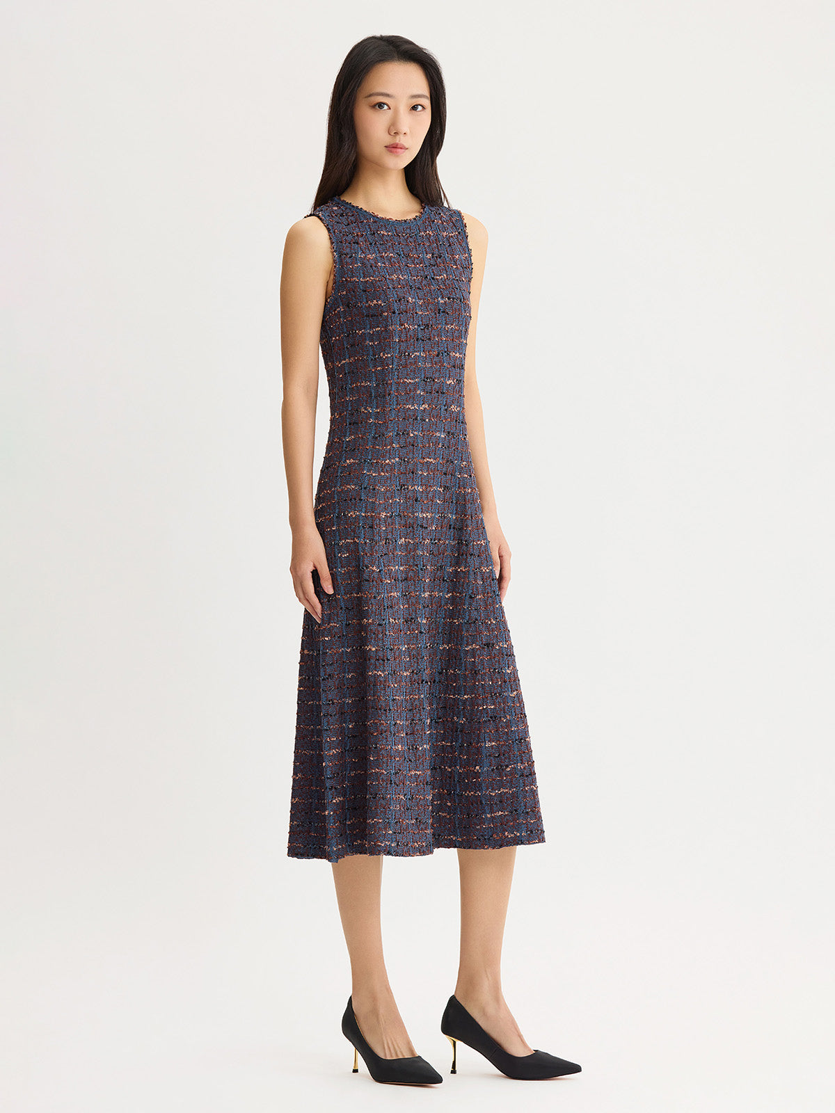 Sleeveless A-Line Ribbon Knit Maxi Dress
