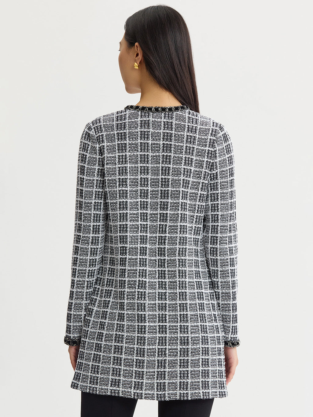 Heritage Velvet Ribbon Trim Plaid Knit Jacket